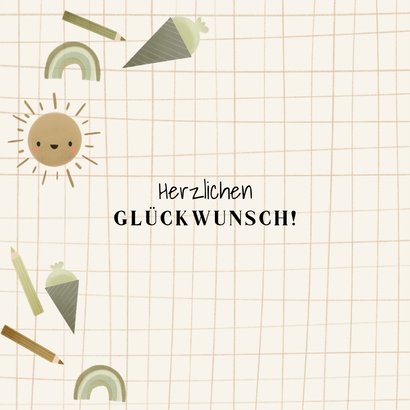 Glückwunschkarte Schulkind Symbole olivgrün 2