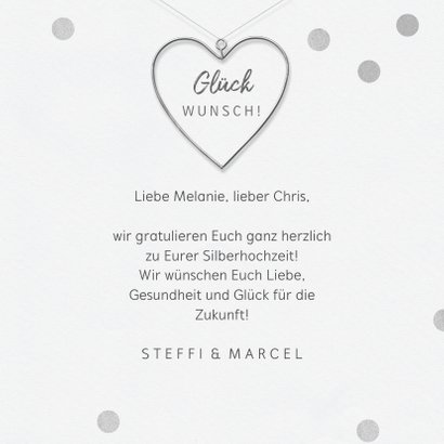 Glückwunschkarte Silberhochzeit Silberherz 3