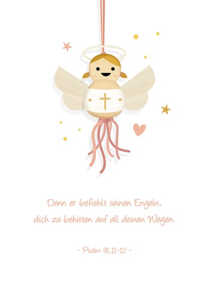 Glückwunschkarte Taufe rosa Glückspüppchen/Engel 2