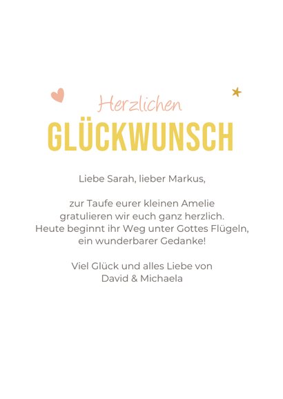 Glückwunschkarte Taufe rosa Glückspüppchen/Engel 3