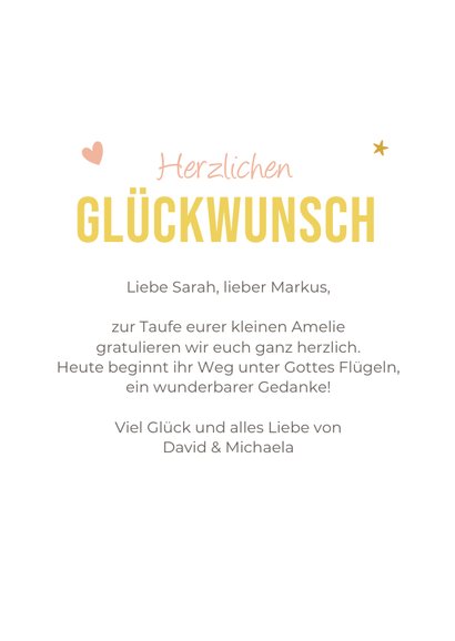 Glückwunschkarte Taufe rosa Glückspüppchen/Engel 3