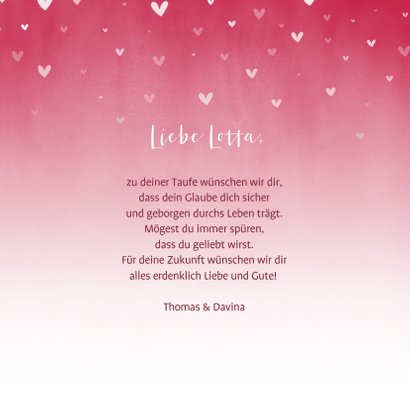 Glückwunschkarte Taufe rosa Herzen 3