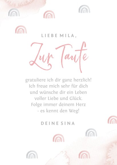 Glückwunschkarte Taufe rosa mit Taube und Regenbogen 3