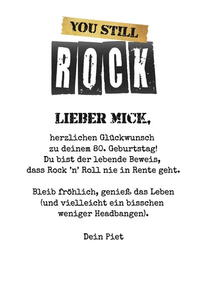 Glückwunschkarte 'You still rock' 80. Geburtstag lustig 3