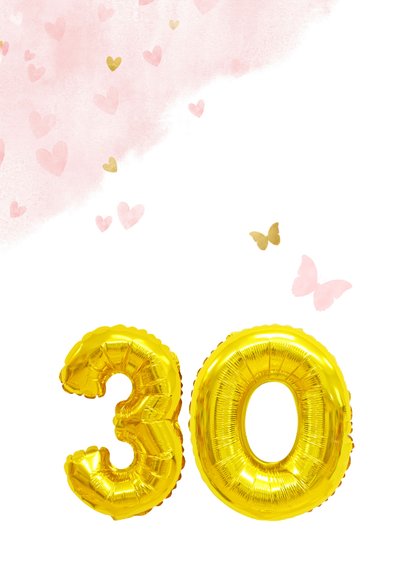 Glückwunschkarte zum 30. Geburtstag rosa mit Zahlenballon 2