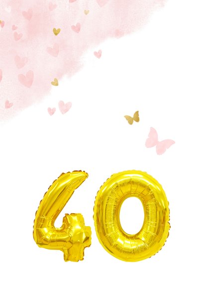 Glückwunschkarte zum 40. Geburtstag rosa mit Zahlenballon 2