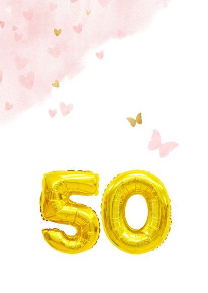 Glückwunschkarte zum 50. Geburtstag rosa mit Zahlenballon 2