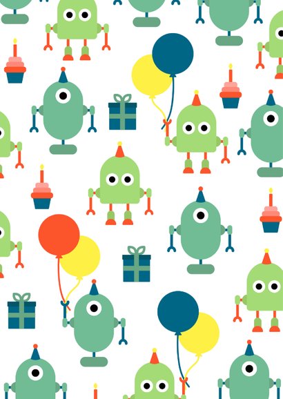Glückwunschkarte zum Geburtstag mit Roboter & Ballons 2