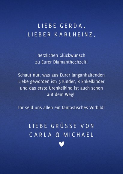 Glückwunschkarte zur Diamanthochzeit mit Diamant 3