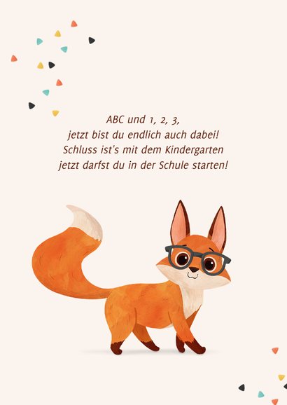Glückwunschkarte zur Einschulung schlauer Fuchs 2