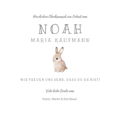 Glückwunschkarte zur Geburt Baby Kaninchen 3