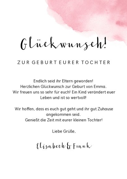 Glückwunschkarte zur Geburt Elefant mit rosa Luftballons 3