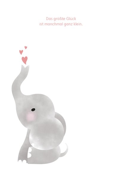 Glückwunschkarte zur Geburt Mädchen mit Elefant 2