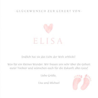 Glückwunschkarte zur Geburt rosa Füße 3