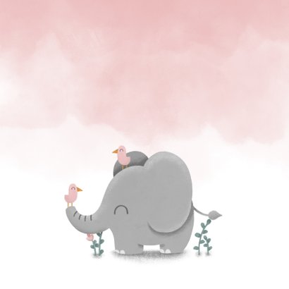 Glückwunschkarte zur Geburt rosa mit Elefant und Vögeln 2