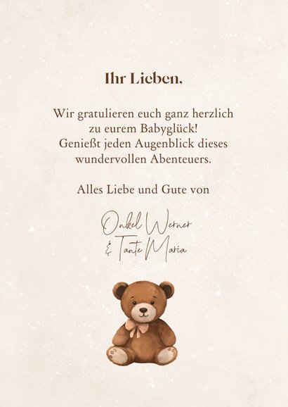 Glückwunschkarte zur Geburt Teddybär 3