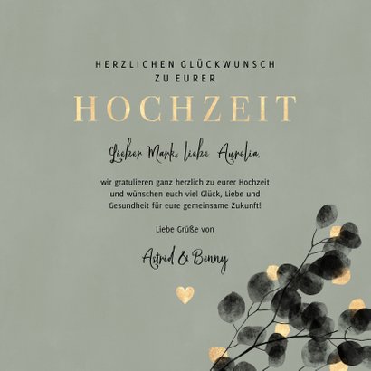 Glückwunschkarte zur Hochzeit Eukalyptus schwarz 3