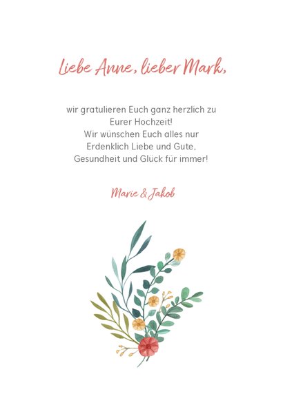 Glückwunschkarte zur Hochzeit Just married mit Blumen 3