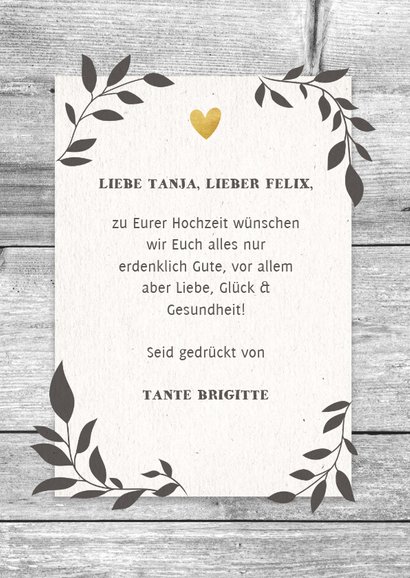 Glückwunschkarte zur Hochzeit 'Mr. & Mrs' auf Holz 3