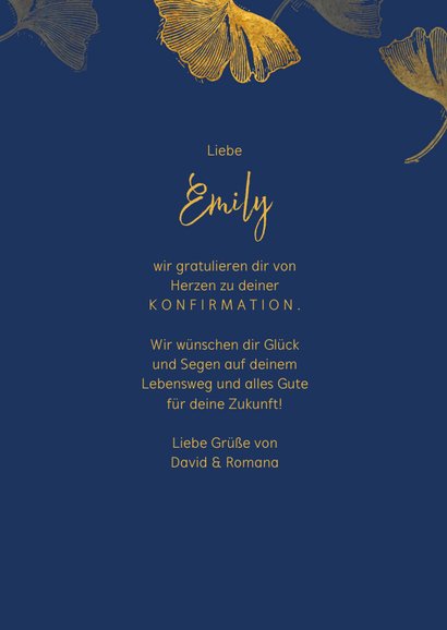 Glückwunschkarte zur Konfirmation Ginkgoblätter 3