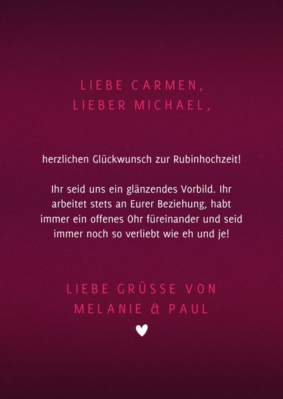 Glückwunschkarte zur Rubinhochzeit 3