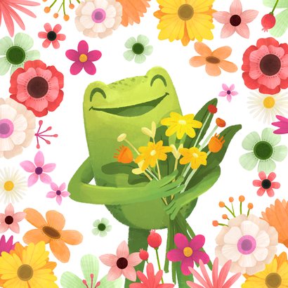 Grußkarte Gute Besserung Frosch mit Blumen 2