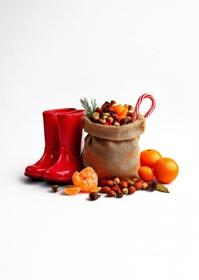Grußkarte Nikolaus Gummistiefel Sack Nüsse Mandarinen 2