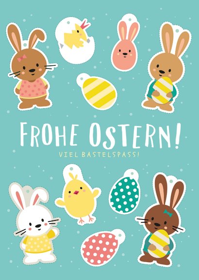 Grußkarte Ostern mit lustigem Bastelbogen 2