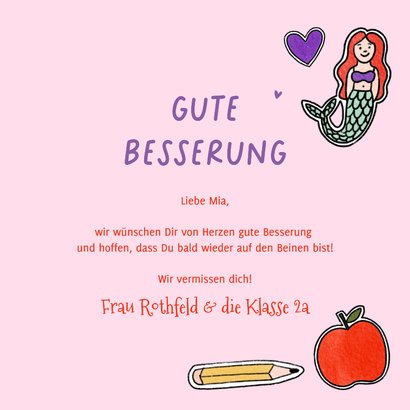 Gute Besserung Karte Schultasche Rucksack rosa 3
