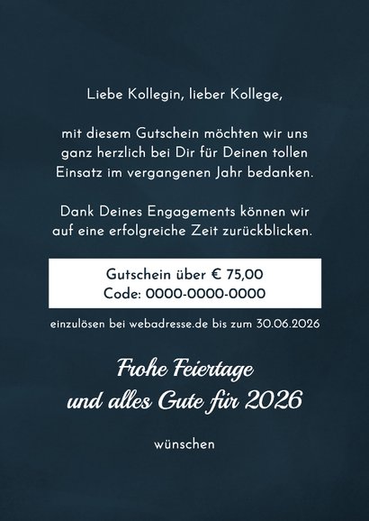 Gutscheinkarte Geschenk dunkelblau mit Schleife 3