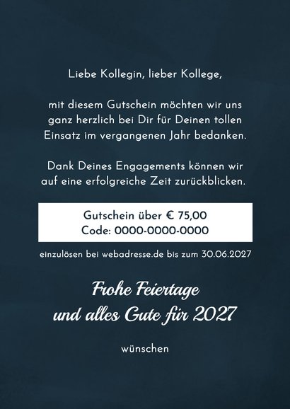 Gutscheinkarte Geschenk dunkelblau mit Schleife 3