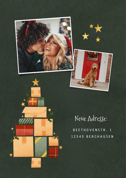 Hippe Weihnachts-Umzugskarte Tannenbaum aus Kartons 2