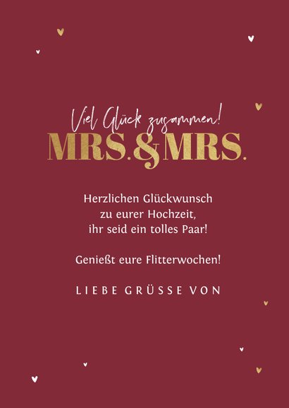 Hochzeit Glückwunschkarte Mrs. & Mrs. gold 3