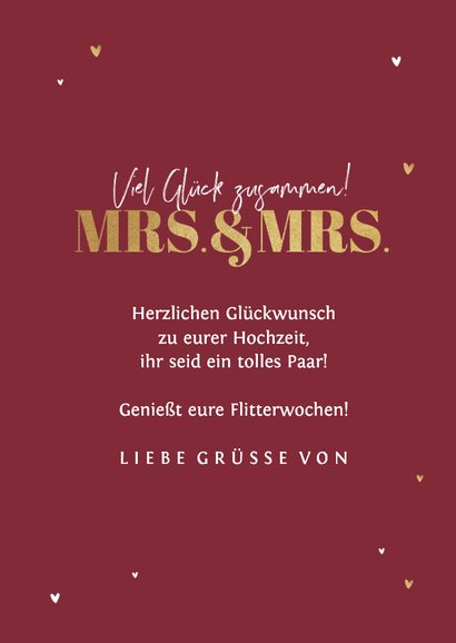 Hochzeit Glückwunschkarte Mrs. & Mrs. gold 3