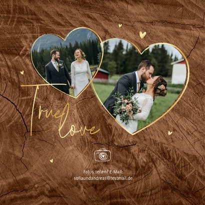 Hochzeits-Dankeskarte Goldschrift auf Holz 2
