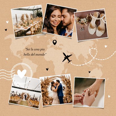 Hochzeits-Dankeskarte Kraftpapier Fotocollage Weltreise 2