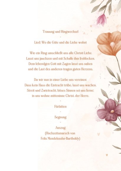 Hochzeits-Kirchenheft elegante Blumen Aquarell 3