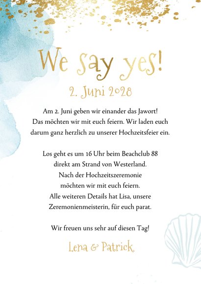 Hochzeitseinladung Beachlook mit Foto & Gold 3