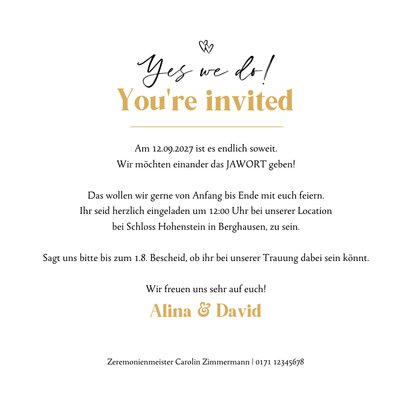 Hochzeitseinladung Goldschrift & Herz 3
