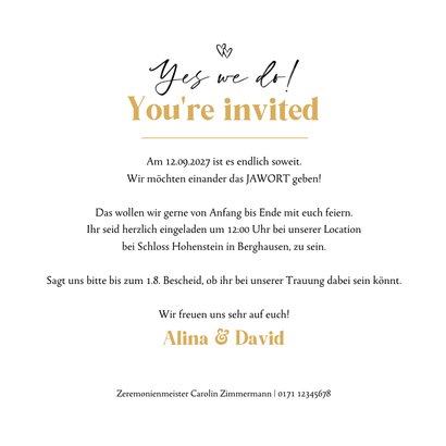 Hochzeitseinladung Goldschrift & Herz 3