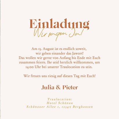 Hochzeitseinladung grafisch Bogen modern Orange 3