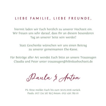 Hochzeitseinladung mit Hibiskus 3