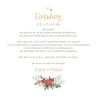 Hochzeitseinladung Tracht, Blumen & Geweih 3