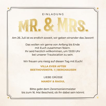 Hochzeitseinladung Vintage-Ticket goldene Sterne 3