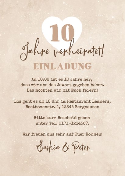 Hochzeitsjubiläum Einladungskarte 10 Jahre Herz Foto 3