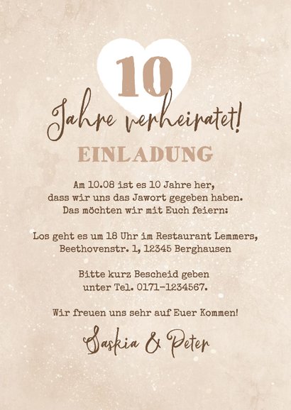 Hochzeitsjubiläum Einladungskarte 10 Jahre Herz Foto 3