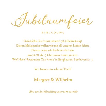 Hochzeitsjubiläum goldene Herzen Einladungskarte 50 Jahre 3