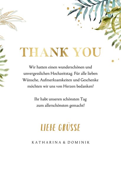 Hochzeitskarte Danksagung Fotos, Botanik & Gold 3