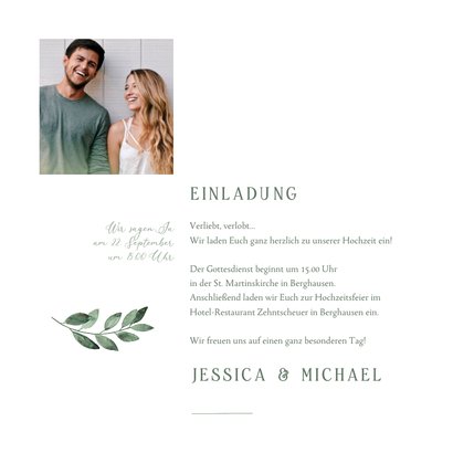 Hochzeitskarte Einladung grüner Zweig 3