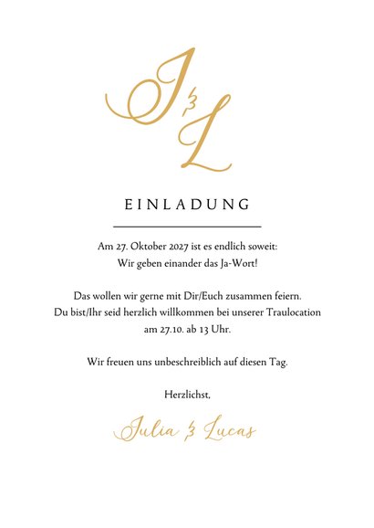 Hochzeitskarte Einladung Namen in Gold 3